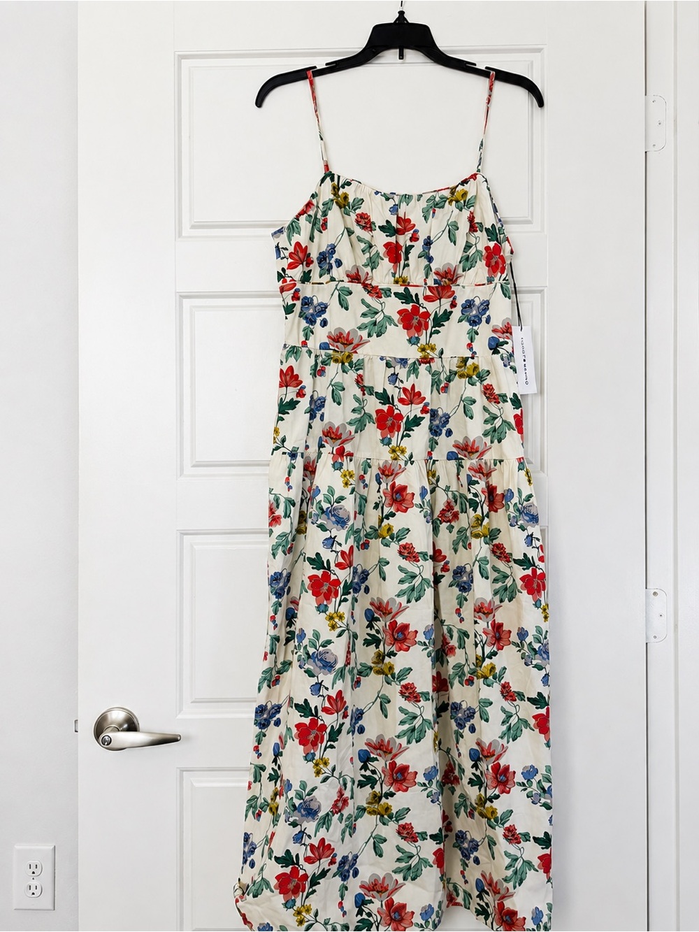 Lucky Brand Cream Floral Tiered Sundress with Red, Blue & Green Blooms